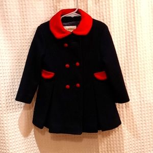 Vintage 80's London Fog Dark Navy Blue w/ Red 100% Wool Lined Dress Coat